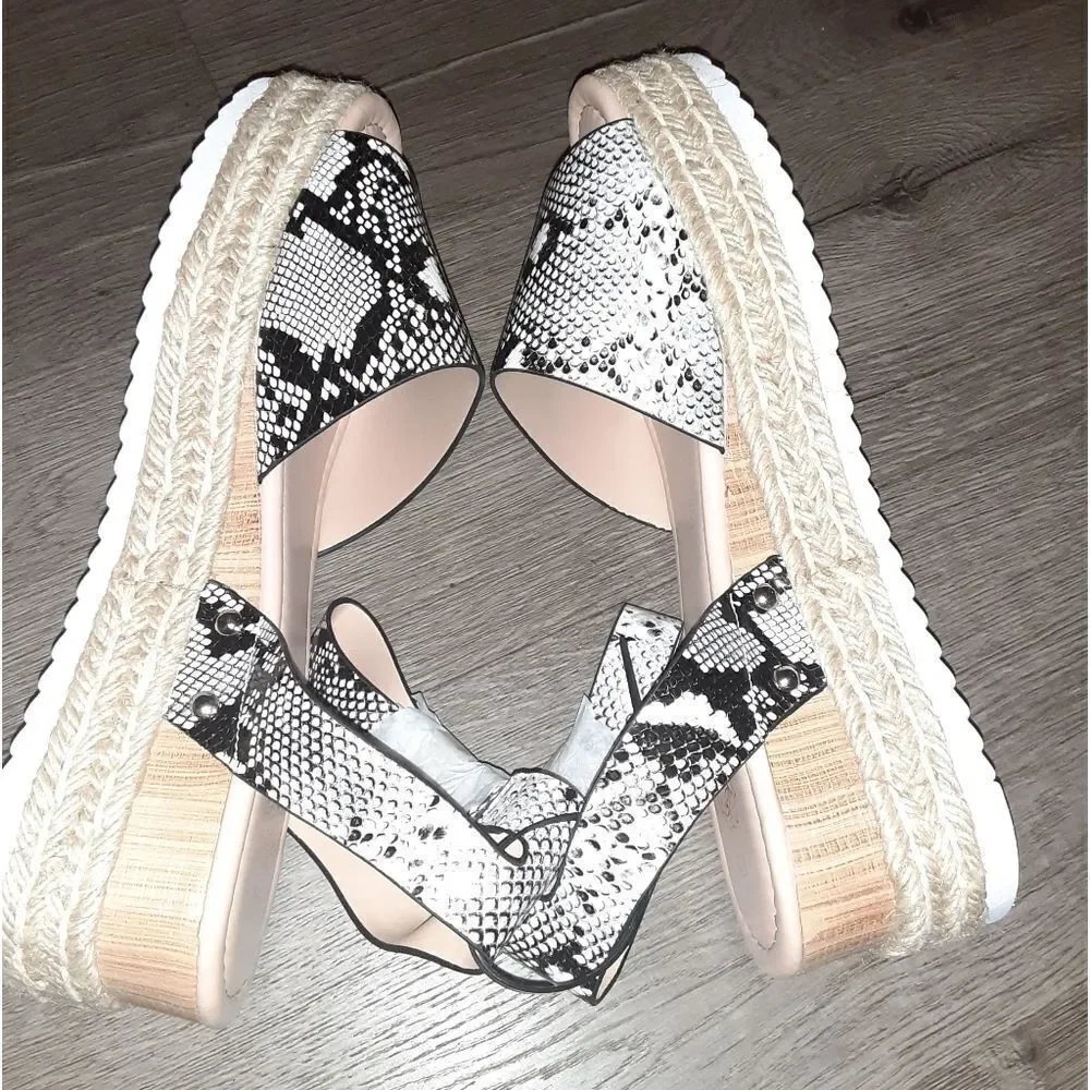 Women's Snake-Print Wedge Sandals, Platform, Size 10